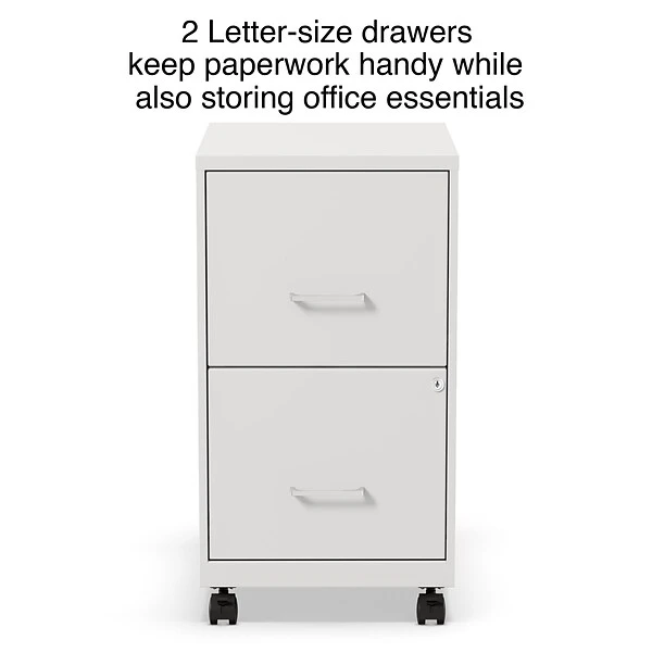 Quill Brand® 2-Drawer Vertical Mobile File Cabinet, Locking, Letter Size, White, 18''D (19634) 1 Quill Brand® 2-Drawer Vertical Mobile File Cabinet, Locking, Letter Size, White, 18''D (19634)