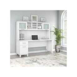 Bush Furniture Somerset 72" Computer Desk With Drawers And Hutch, White (SET018WH)