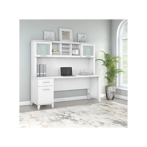 Bush Furniture Somerset 72" Computer Desk With Drawers And Hutch, White (SET018WH) 1 Bush Furniture Somerset 72" Computer Desk With Drawers And Hutch, White (SET018WH)