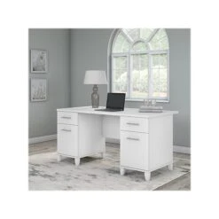 Bush Furniture Somerset 60"W Office Desk With Drawers, White (WC81928K)