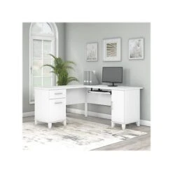 Bush Furniture Somerset 60"W L-Shaped Desk With Storage, White (WC81930K)
