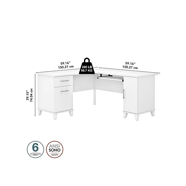 Bush Furniture Somerset 60"W L-Shaped Desk With Storage, White (WC81930K) 4 Bush Furniture Somerset 60"W L-Shaped Desk With Storage, White (WC81930K) - Image 4