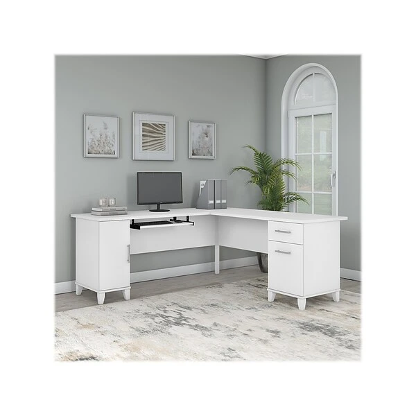 Bush Furniture Somerset 72"W L-Shaped Desk With Storage, White (WC81910K) 1 Bush Furniture Somerset 72"W L-Shaped Desk With Storage, White (WC81910K)