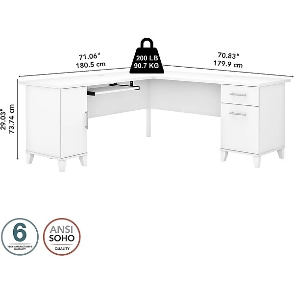 Bush Furniture Somerset 72"W L-Shaped Desk With Storage, White (WC81910K) 4 Bush Furniture Somerset 72"W L-Shaped Desk With Storage, White (WC81910K) - Image 4