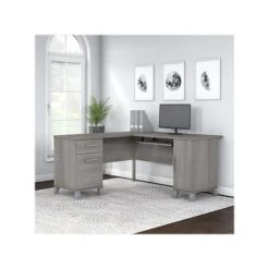 Bush Furniture Somerset 60"W L-Shaped Desk With Storage, Platinum Gray (WC81230K)