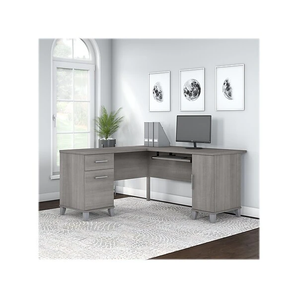 Bush Furniture Somerset 60"W L-Shaped Desk With Storage, Platinum Gray (WC81230K) 1 Bush Furniture Somerset 60"W L-Shaped Desk With Storage, Platinum Gray (WC81230K)