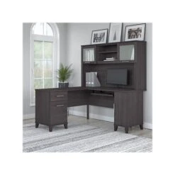 Bush Furniture Somerset 60"W L-Shaped Desk With Hutch, Storm Gray (SET002SG)