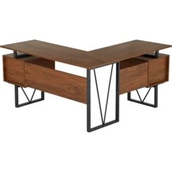 Techni Mobili 59" L-Shaped Desk With Drawers And File Cabinet, Walnut/Black (RTA-4809DL-WAL) -Ergot Office Furniture Shop sp106554239 s7