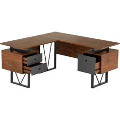Techni Mobili 59" L-Shaped Desk With Drawers And File Cabinet, Walnut/Black (RTA-4809DL-WAL) -Ergot Office Furniture Shop sp106554240 s7