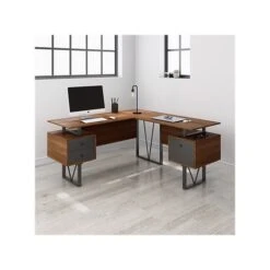Techni Mobili 59" L-Shaped Desk With Drawers And File Cabinet, Walnut/Black (RTA-4809DL-WAL) -Ergot Office Furniture Shop sp106554243 s7