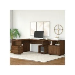 Kathy Ireland® Home By Bush Furniture Madison Avenue 60" L-Shaped Desk With Lateral File Cabinet, Modern Walnut (MDS005MW)
