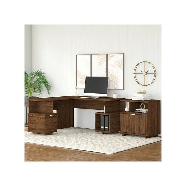 Kathy Ireland® Home By Bush Furniture Madison Avenue 60" L-Shaped Desk With Lateral File Cabinet, Modern Walnut (MDS005MW) 1 Kathy Ireland® Home By Bush Furniture Madison Avenue 60" L-Shaped Desk With Lateral File Cabinet, Modern Walnut (MDS005MW)
