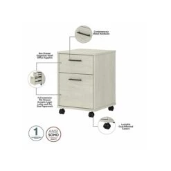 Bush Furniture Key West 2-Drawer Mobile File Cabinet, Letter/Legal, Linen White Oak, 15.75" (KWF116LW-03) -Ergot Office Furniture Shop sp109940258 s7