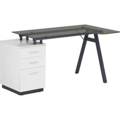Techni Mobili 59" Glass Computer Desk, Black/White (RTA-3377D-WHT)