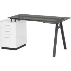 Techni Mobili 59" Glass Computer Desk, Black/White (RTA-3377D-WHT) -Ergot Office Furniture Shop sp111768396 s7