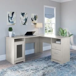 Bush Furniture Cabot 60"W L-Shaped Desk, Linen White Oak (WC31130K)
