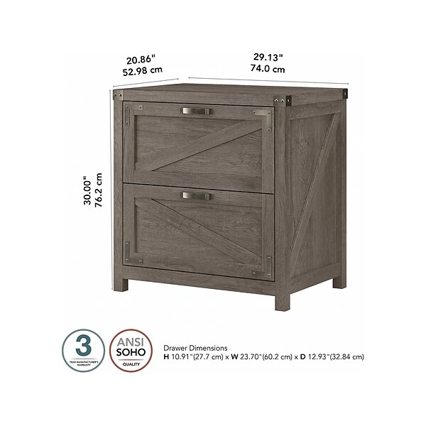 Kathy Ireland® Home By Bush Furniture 2-Drawer Lateral File Cabinet, Letter/Legal, Restored Gray, 29" (CGF129RTG-03) 4 Kathy Ireland® Home By Bush Furniture 2-Drawer Lateral File Cabinet, Letter/Legal, Restored Gray, 29" (CGF129RTG-03) - Image 4