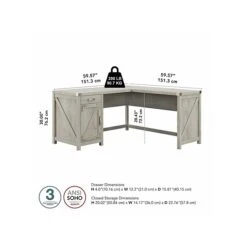 Kathy Ireland® Home By Bush Furniture Cottage Grove 60" L-Shaped Desk, Cottage White (CGD160CWH-03) -Ergot Office Furniture Shop sp116261462 s7