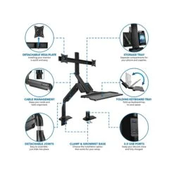 Mount-It! Adjustable Dual-Monitor Mount, Up To 27", Black (MI-7984) -Ergot Office Furniture Shop sp116854076 s7