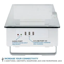 Mount-It! Tempered Glass Height Adjustable Monitor Riser With 3 USB Ports, Up To 32", (MI-7265) -Ergot Office Furniture Shop sp12138875 s7