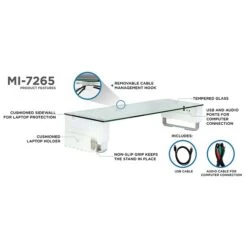 Mount-It! Tempered Glass Height Adjustable Monitor Riser With 3 USB Ports, Up To 32", (MI-7265) -Ergot Office Furniture Shop sp12138879 s7