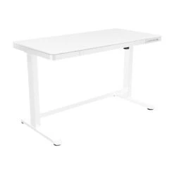 Poppin The-Work-Happy-From-Home 28"-48" Glass Adjustable Height Desk, White (108005)