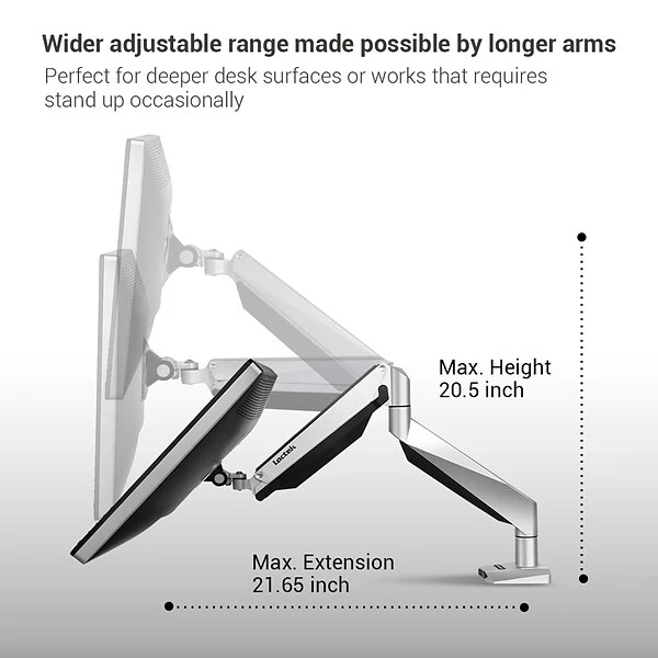 Loctek Adjustable Monitor Mount, Up To 34", Gray/Silver (D7L) 2 Loctek Adjustable Monitor Mount, Up To 34", Gray/Silver (D7L) - Image 2