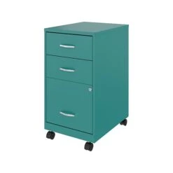 Space Solutions 3-Drawer Vertical File Cabinet, Mobile, Letter, Teal, 18" (24431)