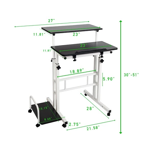 Mind Reader 27" Rolling Standing Desk, Black/White (SDROLL-BKWH) 4 Mind Reader 27" Rolling Standing Desk, Black/White (SDROLL-BKWH) - Image 4