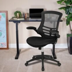 Flash Furniture Electric 27"H - 44"H Adjustable Standing Desk With Black Mesh Task Office Chair, Black (BNBLX5STDBK)