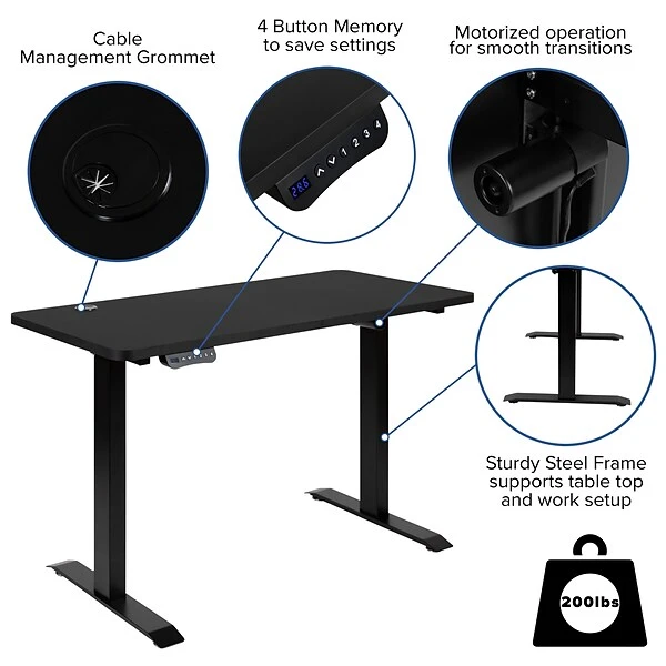 Flash Furniture Electric 27"H - 44"H Adjustable Standing Desk With Black Mesh Task Office Chair, Black (BNBLX5STDBK) 4 Flash Furniture Electric 27"H - 44"H Adjustable Standing Desk With Black Mesh Task Office Chair, Black (BNBLX5STDBK) - Image 4