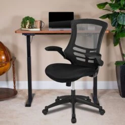Flash Furniture Electric 27"H - 44"H Adjustable Standing Black Desk With Black Mesh Task Office Chair, Mahogany (BNBLX5STDR)