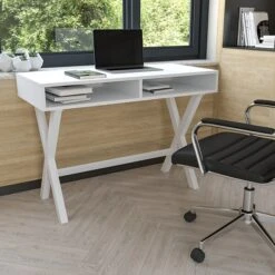 Flash Furniture 42" Home Office Writing Computer Desk With Open Storage Compartments, White (GCMBLK61WH)