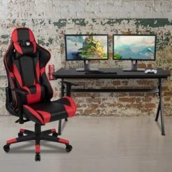 Flash Furniture 55" Gaming Desk With Red/Black Reclining Gaming Chair Set, Black (BLNX20D1904LRD)