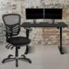 Flash Furniture Electric 27"H - 44"H Adjustable Standing Desk With Black Mesh Executive Office Chair, Black (BLN20460001BK)