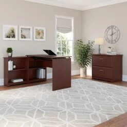 Bush Furniture Cabot 36"-42"H 3 Position Sit To Stand Corner Bookshelf Desk, Harvest Cherry (WC31416) -Ergot Office Furniture Shop sp134252502 s7