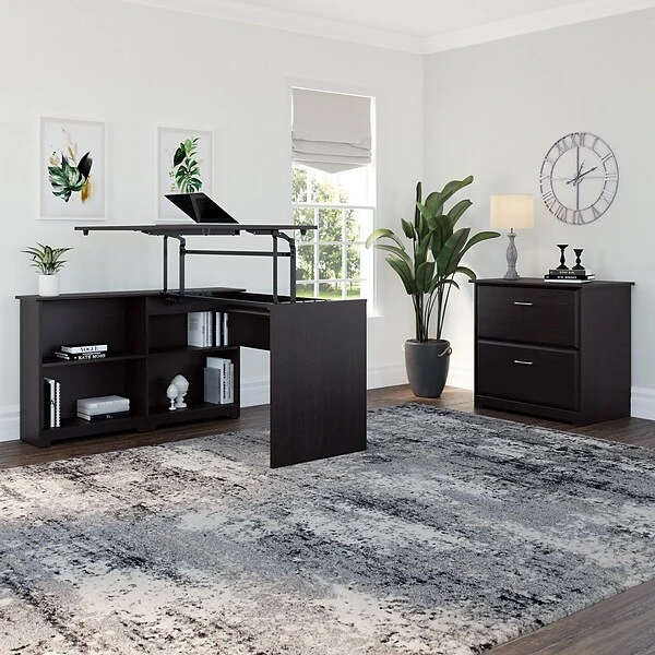 Bush Furniture Cabot 36"-42"H 3 Position Sit To Stand Corner Bookshelf Desk, Espresso Oak (WC31816) 7 Bush Furniture Cabot 36"-42"H 3 Position Sit To Stand Corner Bookshelf Desk, Espresso Oak (WC31816) - Image 7