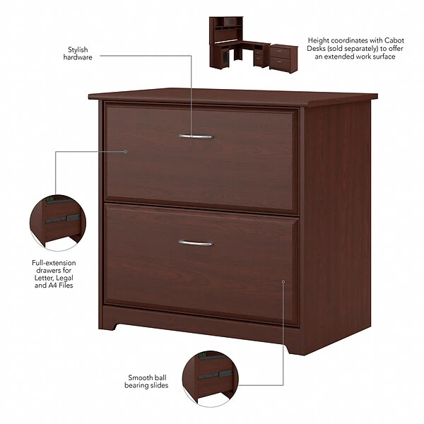 Bush Furniture Cabot 36"-42"H 3 Position Sit To Stand Corner Bookshelf Desk With Lateral File Cabinet, Harvest Cherry(CAB056HVC) 3 Bush Furniture Cabot 36"-42"H 3 Position Sit To Stand Corner Bookshelf Desk With Lateral File Cabinet, Harvest Cherry(CAB056HVC) - Image 3