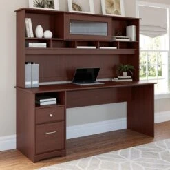 Bush Furniture Cabot 72W Computer Desk With Hutch And Drawers, Harvest Cherry (CAB049HVC)