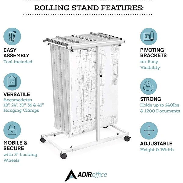 AdirOffice Steel Mobile Vertical Plan Center For Blueprints, White (614-WHI) 6 AdirOffice Steel Mobile Vertical Plan Center For Blueprints, White (614-WHI) - Image 6