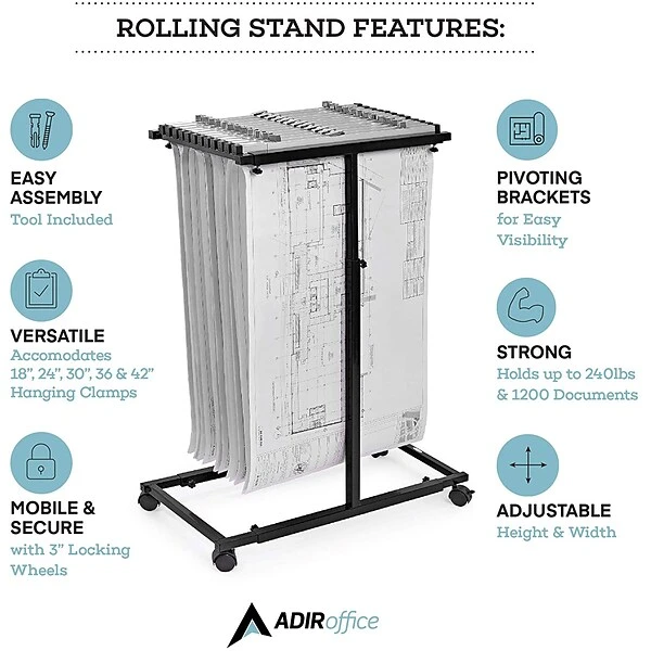 AdirOffice Steel Mobile Vertical Plan Center For Blueprints, Black (614-BLK) 6 AdirOffice Steel Mobile Vertical Plan Center For Blueprints, Black (614-BLK) - Image 6