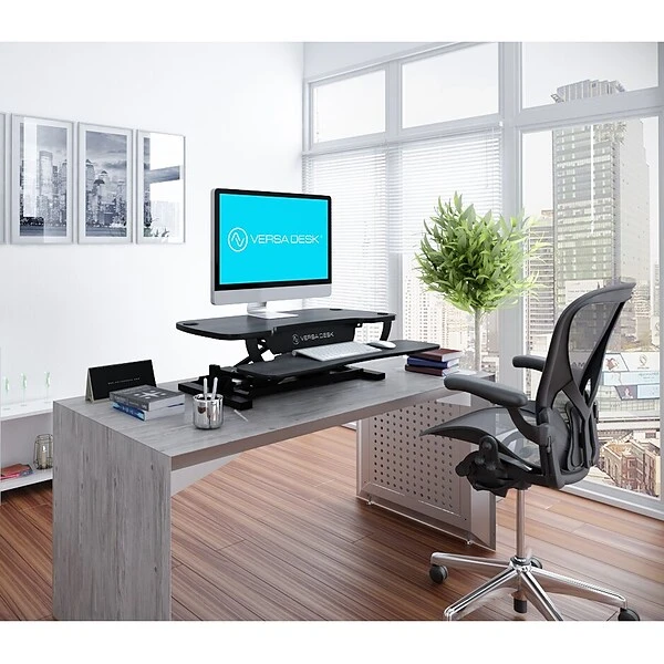 VersaDesk PowerPro 48"W Electric Sit To Stand Desktop Converter With Keyboard Tray & USB Port, Black (SP7644824-00-01) 6 VersaDesk PowerPro 48"W Electric Sit To Stand Desktop Converter With Keyboard Tray & USB Port, Black (SP7644824-00-01) - Image 6