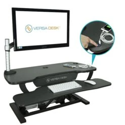 VersaDesk PowerPro 48"W Electric Sit To Stand Desktop Converter With Keyboard Tray & USB Port, Black (SP7644824-00-01)