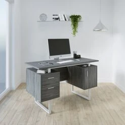 Techni Mobili 51.25"W Modern Office Desk With Storage, Gray (RTA-7002-GRY) -Ergot Office Furniture Shop sp136408377 s7