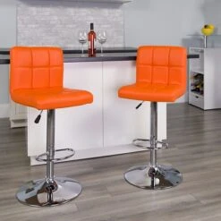 Flash Furniture Contemporary Vinyl Adjustable Height Barstool With Back, Orange, 2-Pieces (2DS810MODORGGG)