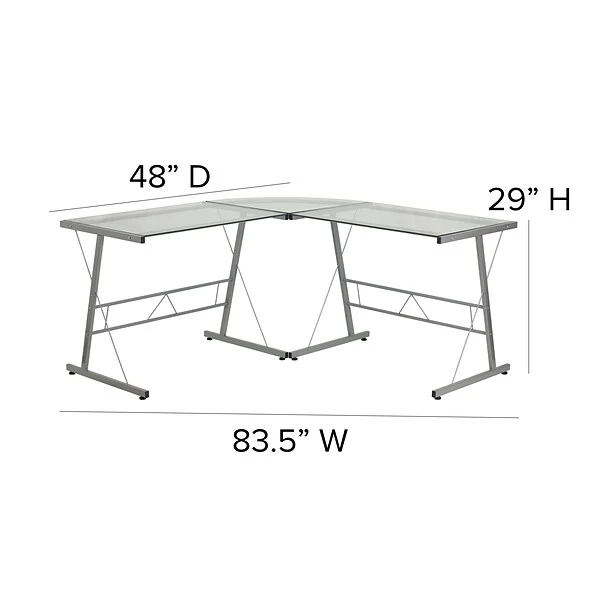 Flash Furniture 84" Glass L-Shape Computer Desk, Clear/Silver (NANCD22181) 4 Flash Furniture 84" Glass L-Shape Computer Desk, Clear/Silver (NANCD22181) - Image 4