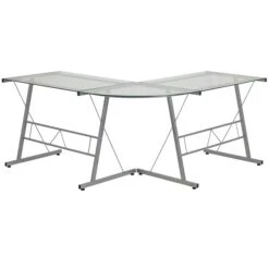 Flash Furniture 84" Glass L-Shape Computer Desk, Clear/Silver (NANCD22181) 9 Flash Furniture 84" Glass L-Shape Computer Desk, Clear/Silver (NANCD22181) -Ergot Office Furniture Shop sp140431637 s7