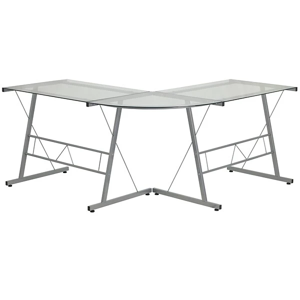 Flash Furniture 84" Glass L-Shape Computer Desk, Clear/Silver (NANCD22181) 5 Flash Furniture 84" Glass L-Shape Computer Desk, Clear/Silver (NANCD22181) - Image 5