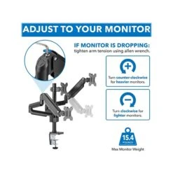 Mount-It! Adjustable Triple Monitor Mount With Gas Spring Arms, Up To 27", Black (MI-4753B) -Ergot Office Furniture Shop sp140538876 s7