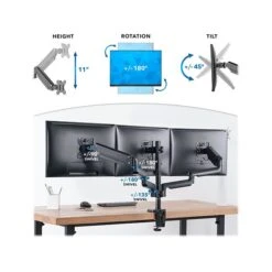 Mount-It! Adjustable Triple Monitor Mount With Gas Spring Arms, Up To 27", Black (MI-4753B) -Ergot Office Furniture Shop sp140538879 s7